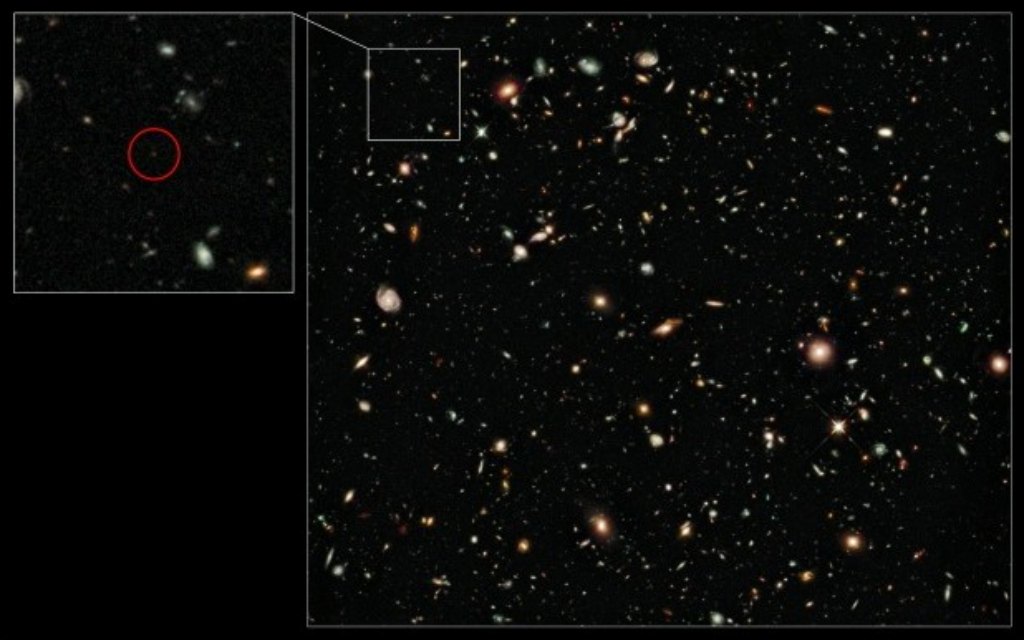 Astr�nomos usando el Very Large Telescope (VLT) han medido la distancia a la galaxia m�s remota conocida hasta la fecha, UDFy-38.135.539, que vemos como lo era cuando el universo ten�a s�lo unos 600 millones de a�os . Imagen: NASA, ESA, G. Illingworth