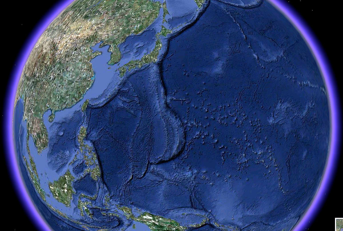 Oc�ano Pac�fico mostrando en el cenro la fosa de las Marianas, el lugar m�s profundo de los mares