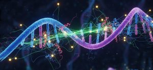 Representación de una cadena de ADN rota. Imagen: IA / Prompt: Danny Ayala Hinojosa