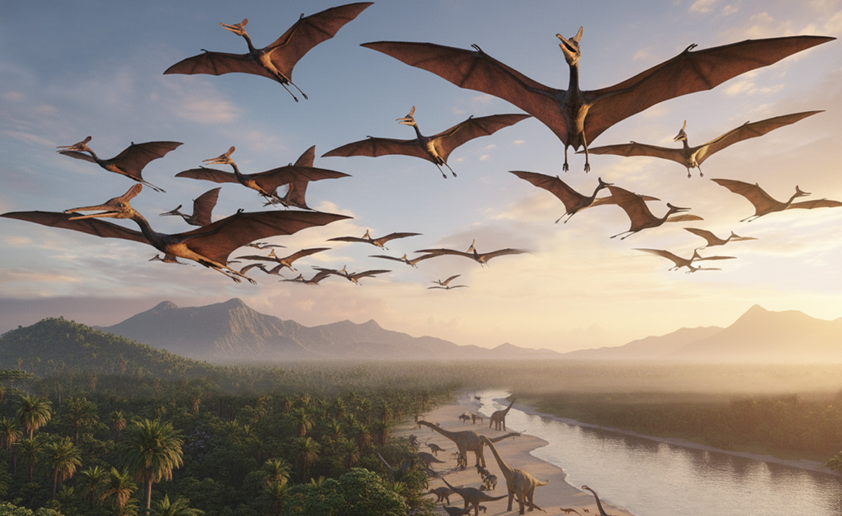 Nipponopterus mifunensis dominando los cielos de Japón en el Cretácico. Imagen: IA / Prompt: Danny Ayala Hinojosa