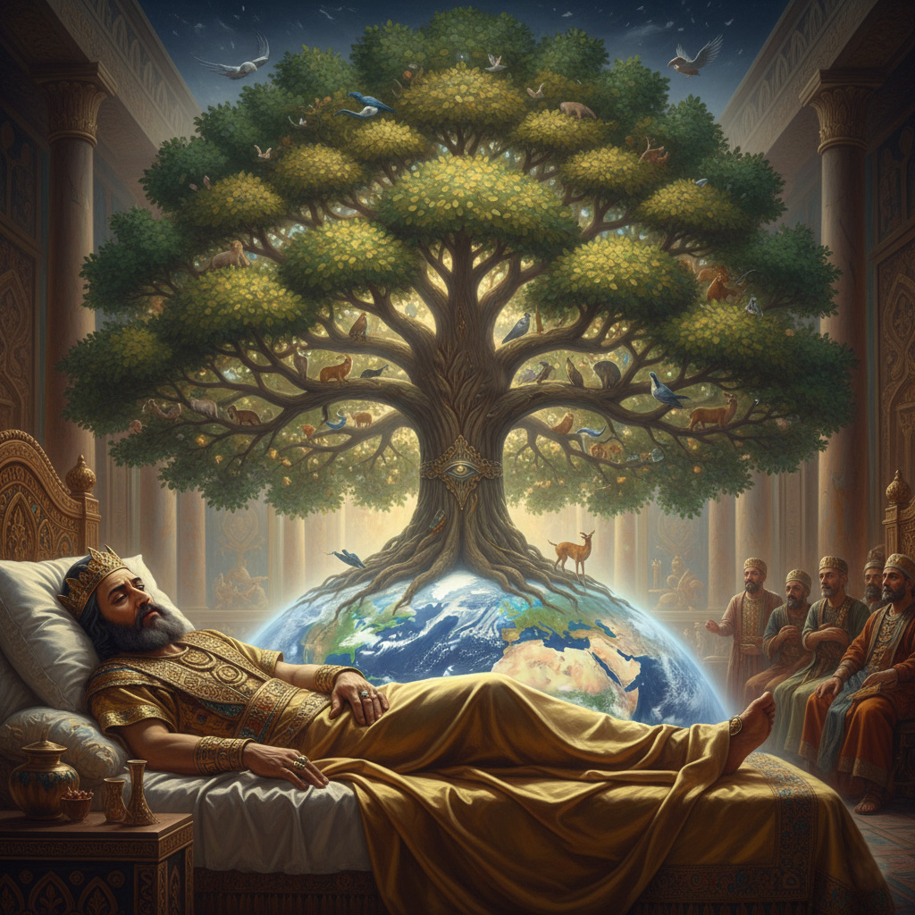 Rey Nabucodonosor sueña con un árbol. Imagen: IA / Prompt: Danny Ayala Hinojosa
