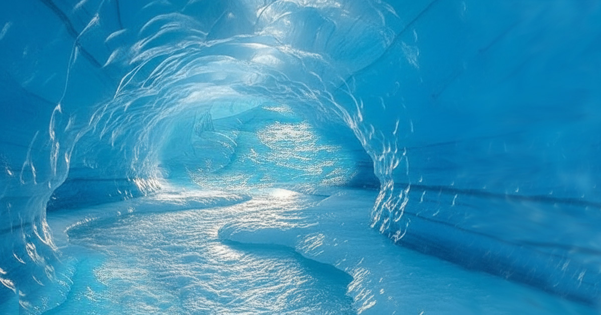 canal de agua bajo el hielo. Imagen: IA