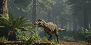 Carcharodontosaurio. Imagen: IA / Prompt: Danny Ayala Hinojosa