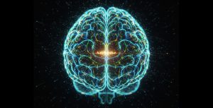 El cerebro humano brilla. Imagen: IA