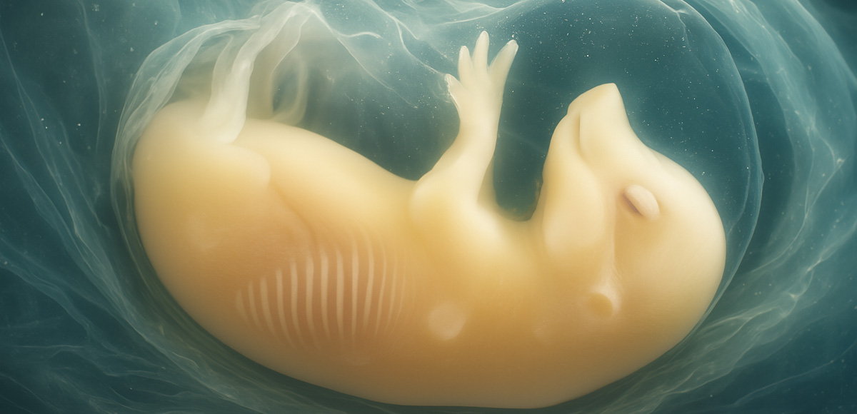 Embrión de cerdo de 33 días. Foto: Daniel Sambraus / Science Photo Library. Mejora con IA.