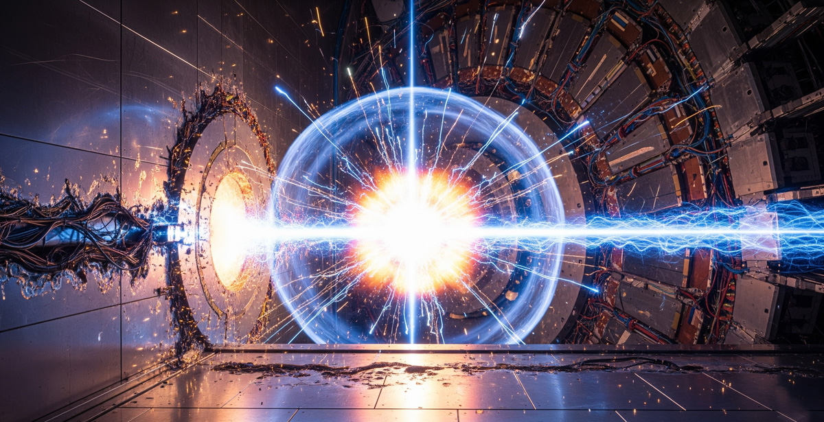 Explosión de materia y antimateria. Imagen: IA / prompt: Danny Ayala Hinojosa