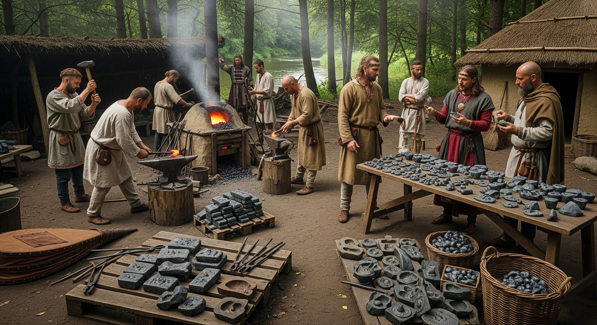 Fundición de metal en la edad edad del hierro Polonia. Imagen: IA / prompt: Danny Ayala Hinojosa