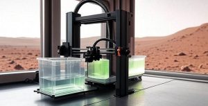 Impresora 3 de plástico en Marte. Imagen: IA / prompt: Danny Ayala Hinojosa