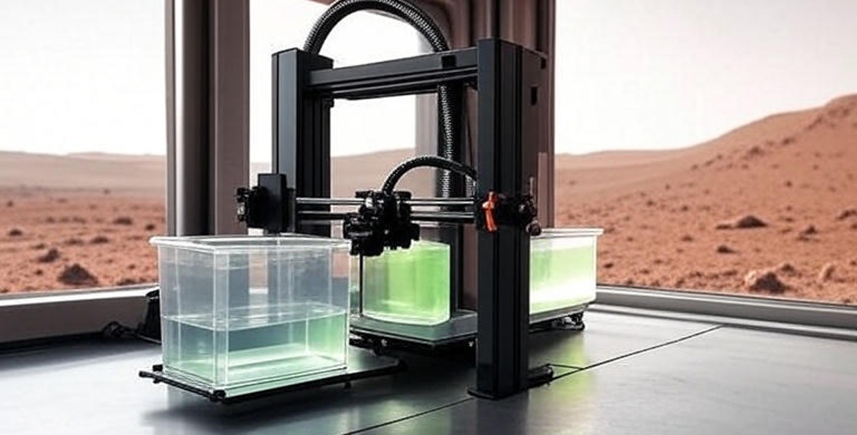 Impresora 3 de plástico en Marte. Imagen: IA / prompt: Danny Ayala Hinojosa