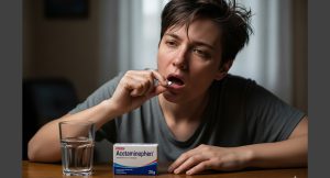 Persona ingiriendo Acetaminofen. Imagen: IA / prompt: Danny Ayala Hinojosa