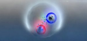Ilustración de la fugaz unión entre quark top y antitop que produce el toponium. Ilustración: CERN