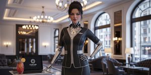 Robot humanoide hotel. Imagen: IA / Prompt: Danny Ayala Hinojosa.