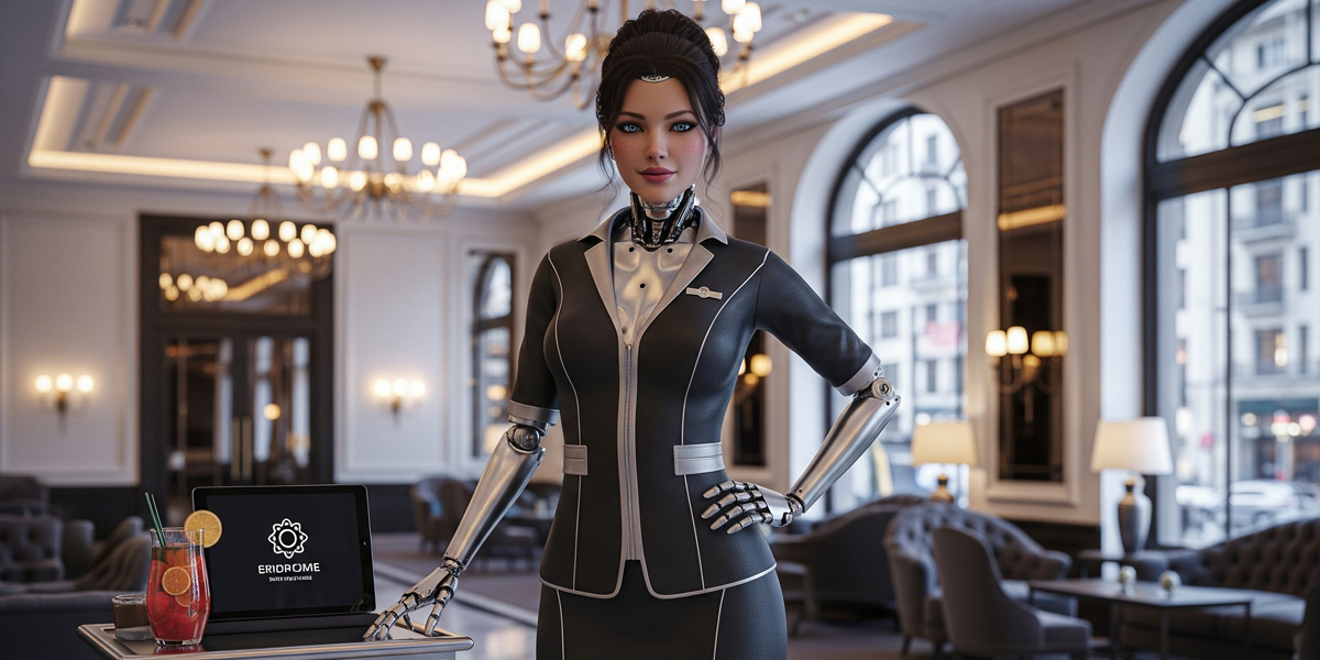 Robot humanoide hotel. Imagen: IA / Prompt: Danny Ayala Hinojosa.