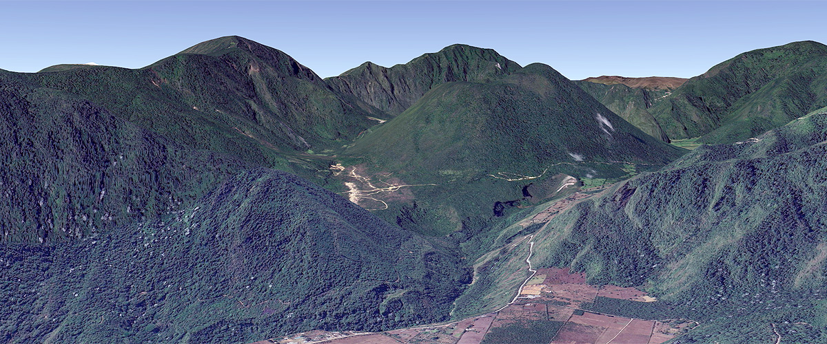 Caldera del Pululahua vista desde el occidente. Foto: Google Earth
