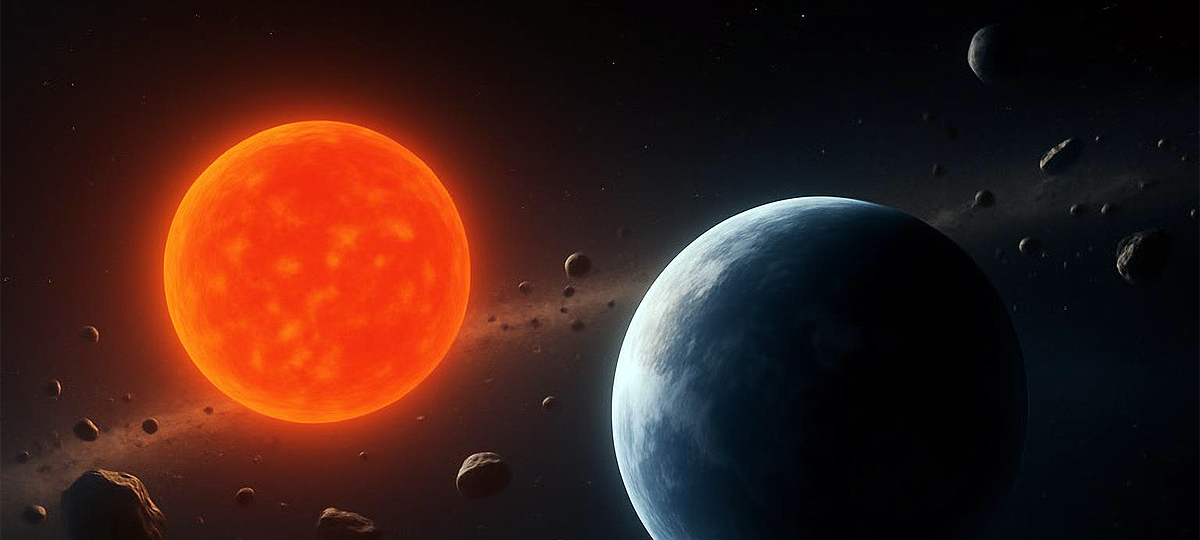 Representación del planeta-GJ-251-c. Imagen: IA / prompt: Danny Ayala Hinojosa