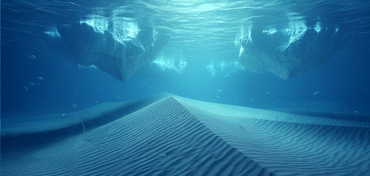 Extrañas formaciones bajo la Antártida. Imagen: IA