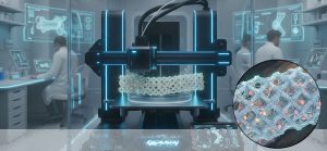 Futura impresión 3D de biovidrio. Imagen: IA / prompt: Danny Ayala Hinojosa