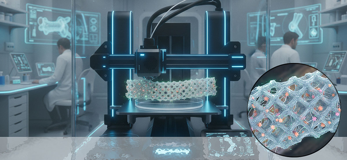 Futura impresión 3D de biovidrio. Imagen: IA / prompt: Danny Ayala Hinojosa