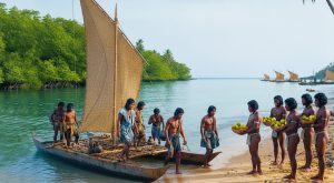 Hipotética llegada de japoneses al Ecuador hace miles de años. Imagen: IA / prompt: Danny Ayala Hinojosa
