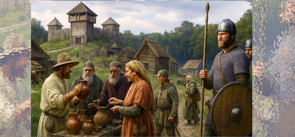 Poblado y fortaleza en Polonia de la Edad Media. Imagen: IA / prompt: Danny Ayala Hinojosa