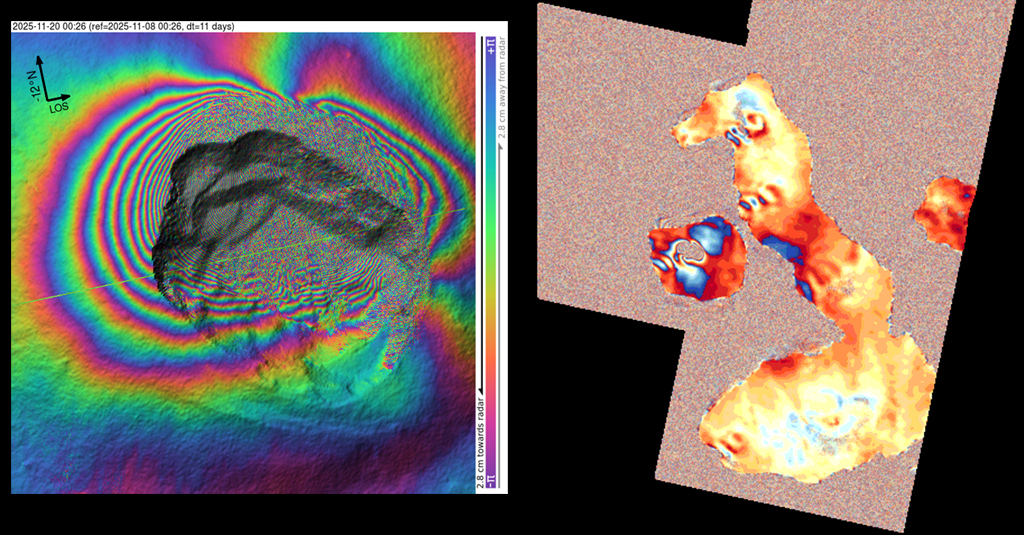 Deformación detectada en el Volcán Fernandina. Imágenes: Insar