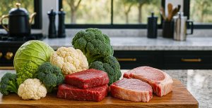 Crucíferas y carnes en cocina