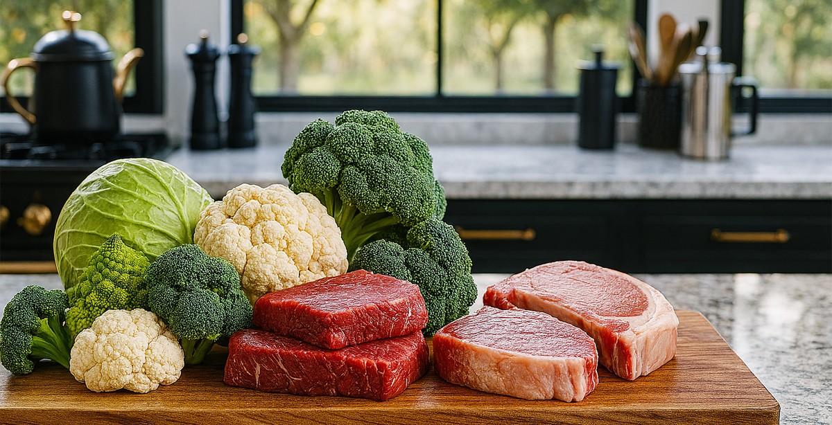 Crucíferas y carnes en cocina