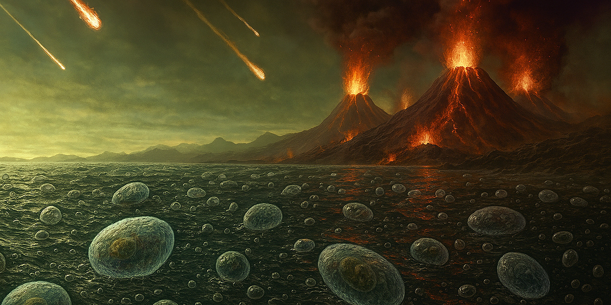 Formación de la vida en el periodo arcaico. Imagen: IA / anny Ayala Hinojosa