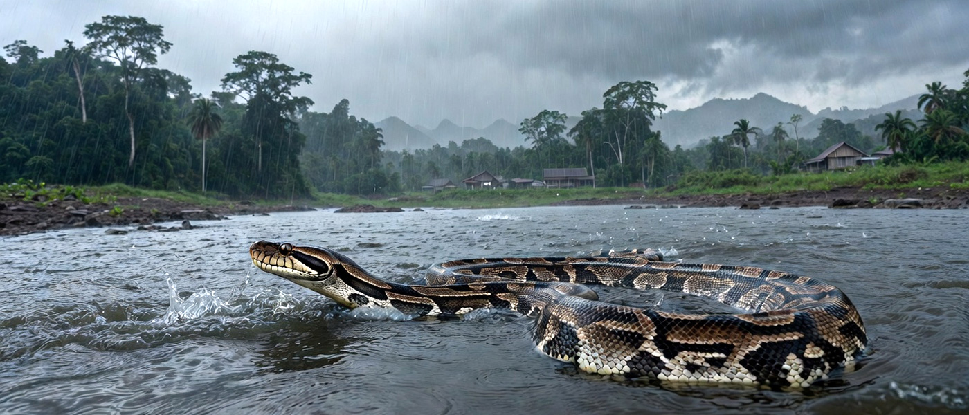 Serpiente pitón reticulada. Imagen: IA / prompt: Danny Ayala Hinojosa