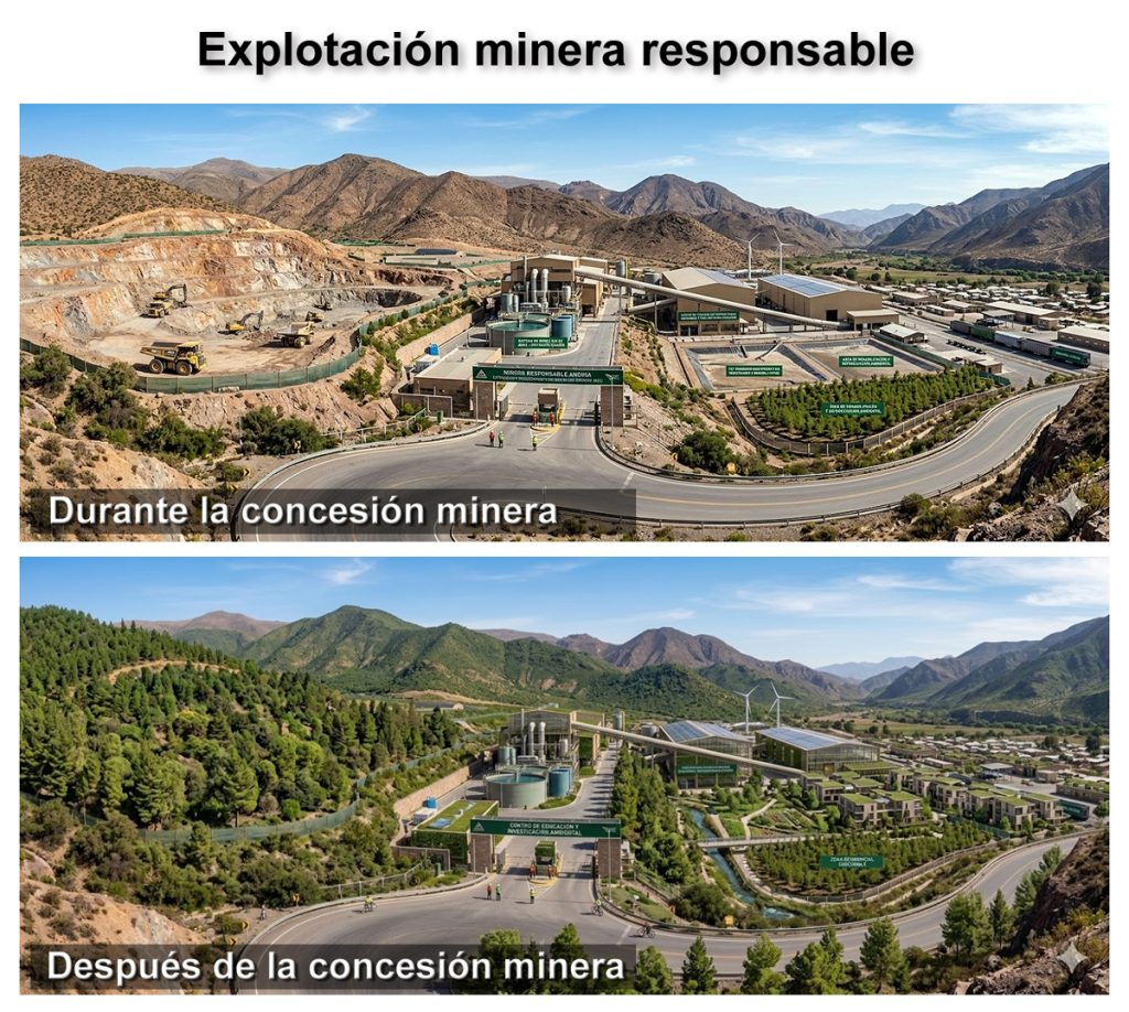 Infraestructura de minas y procesamiento minero responsable. Imagen: IA / prompt: Danny Ayala Hinojosa