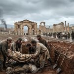 Fosas comunes en Jerash, Imperio Bizantino. Imagen: IA / prompt: Danny Ayala Hinojosa