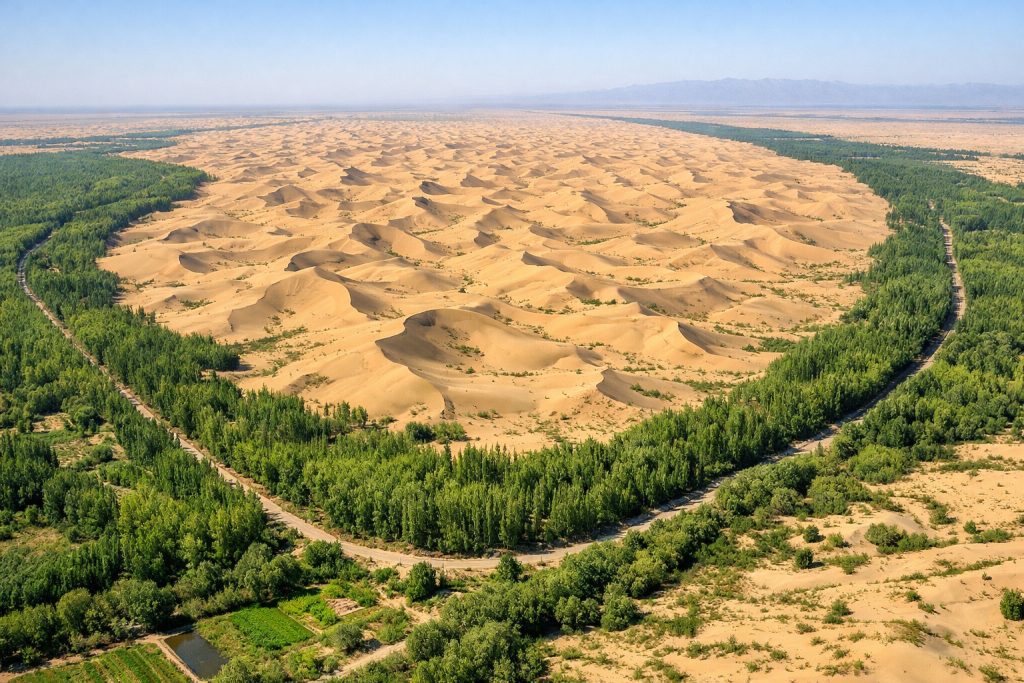 Área reforestada en el desierto de Taklamakan en China. Imagen: Agencias